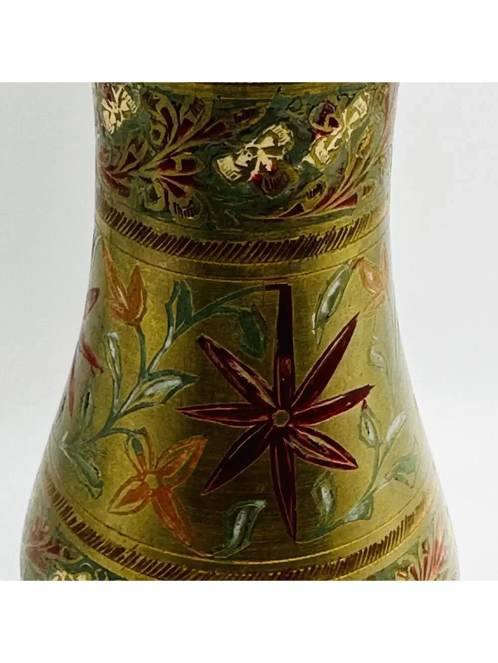 Vintage Decorative Brass Vase with Floral Engraving